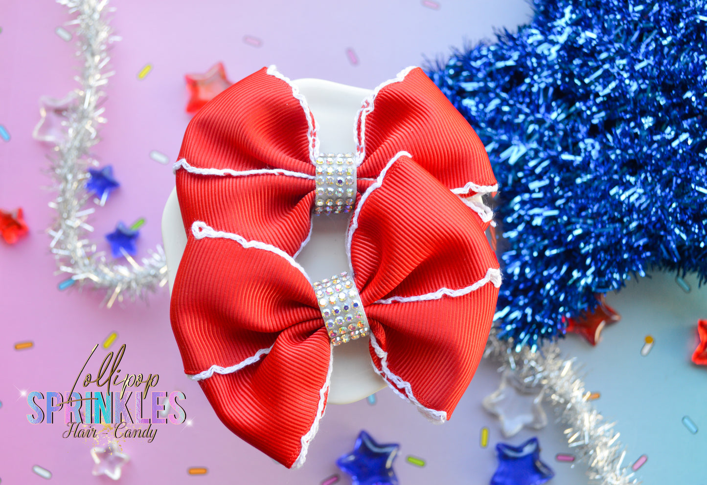 Red ribbon sparkle bow