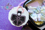 Load image into Gallery viewer, Pink and black bow keychain
